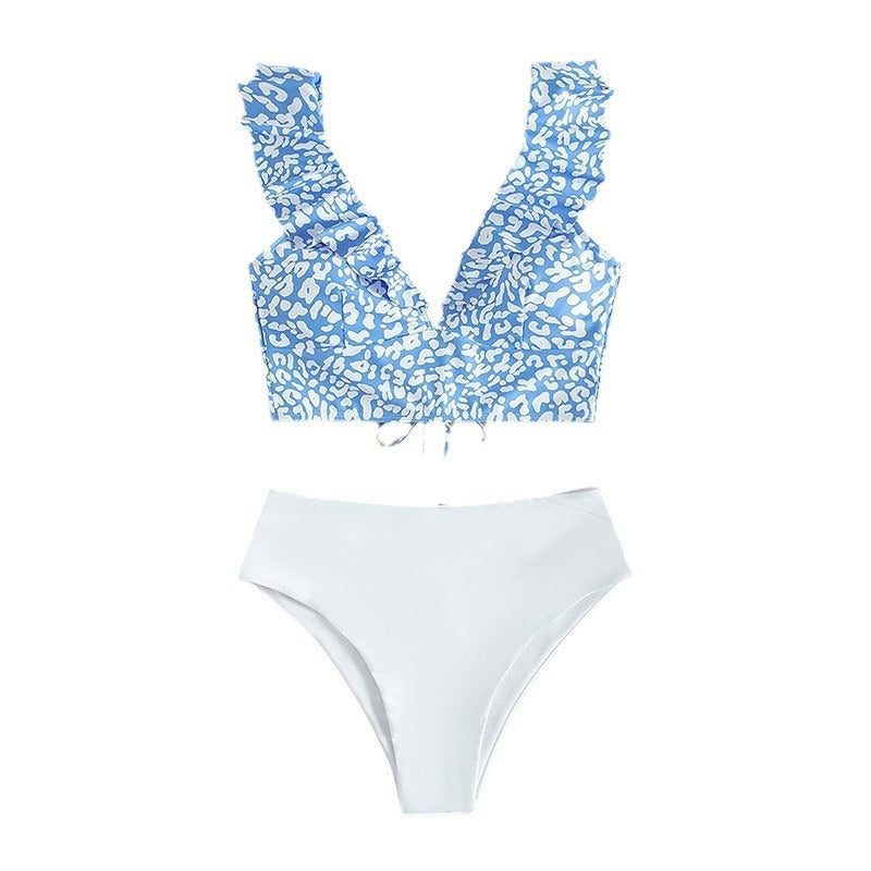 Damen Triangel-Bikini-Set mit Rüschen und raffiniertem Tiermuster R&B