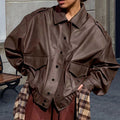 Damen Oversized Kunstlederjacke mit dekorativen Taschen und modischer Schnürung R&B