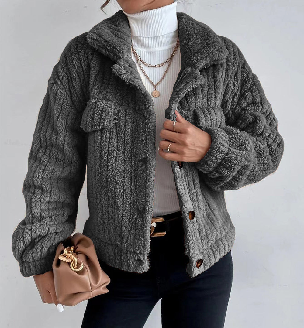 Damen kuschelige Overshirtjacke mit strukturiertem Fell R&B