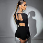 Damen Crop-Top und Minirock Set mit raffinierten Schnittdetails und langärmligem Design R&B