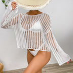Damen luftiges Strickoberteil mit langem Arm und transparentem Design R&B