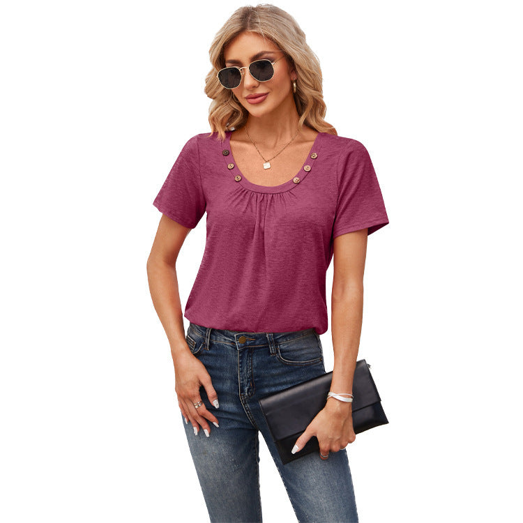 Damen Freizeit T-Shirt mit dekorativen Knöpfen R&B