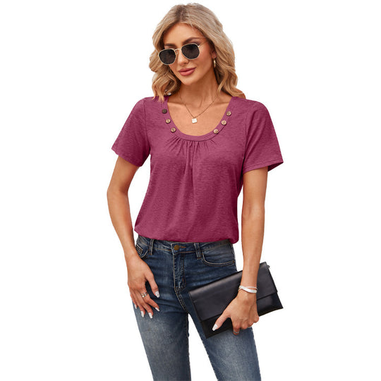Damen Freizeit T-Shirt mit dekorativen Knöpfen R&B