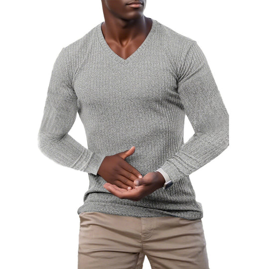 Herren elegantes V-Ausschnitt Pullover aus strukturiertem Strickmaterial R&B