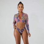 Damen Surf-Bikini-Set mit langärmeligem Oberteil und modischem Reißverschluss R&B