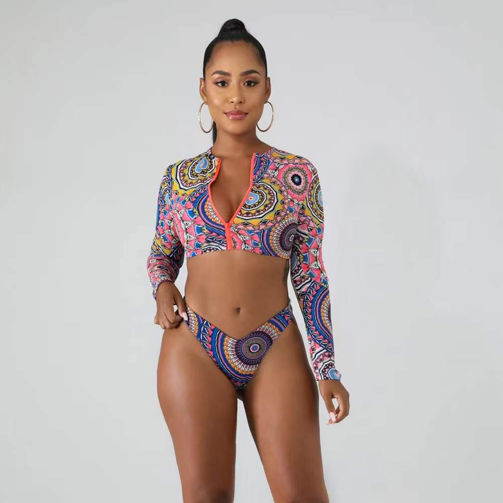Damen Surf-Bikini-Set mit langärmeligem Oberteil und modischem Reißverschluss R&B