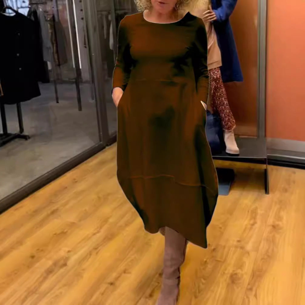 Damen nan asymmetrisches Ballonkleid mit dreiviertelärmeln, seitlichen Eingrifftaschen und fließendem Zipfelsaum R&B