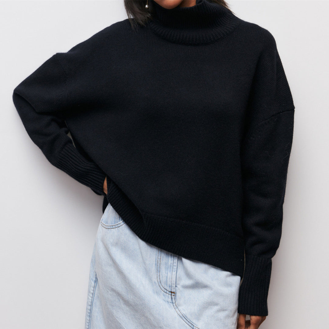 Damen Modischer Rollkragenpullover mit lässigen Oversized-Ärmeln und feinem Strukturstrick R&B