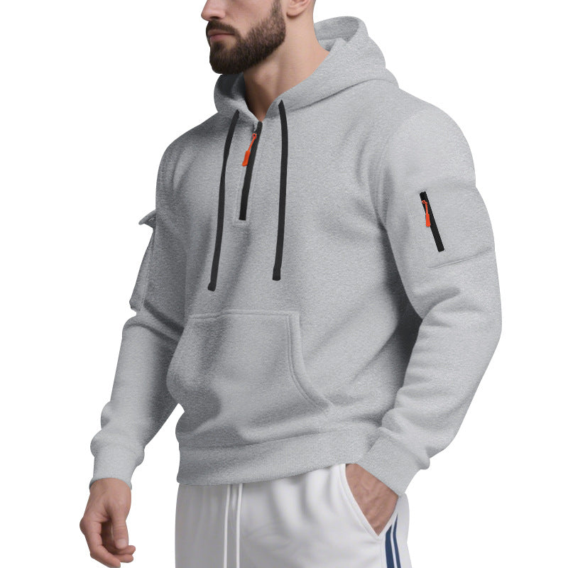 Herren Funktions-Hoodie mit halbem Reißverschluss und praktischen Taschen R&B