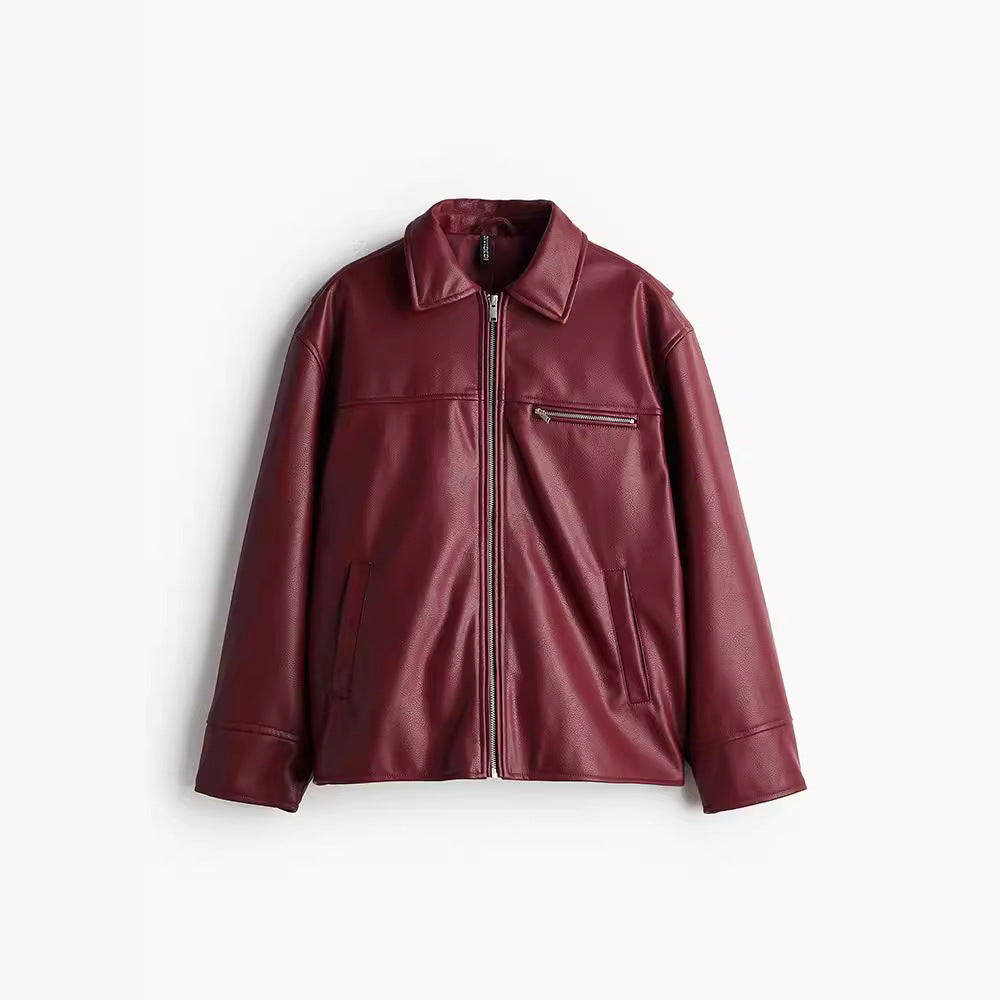 Damen modische Kunstlederjacke mit elastischem Saum und modernem Schnitt R&B