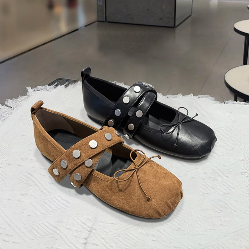 Damen Ballerinas aus weichem Veloursleder mit modischem Riemendesign und stilvollen Druckknöpfen R&B