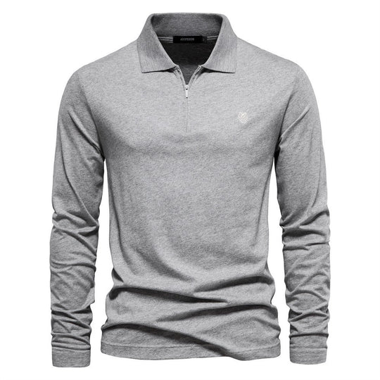 Herren Langärmliges Poloshirt mit modischem Reißverschluss und angenehmer Baumwollmischung R&B