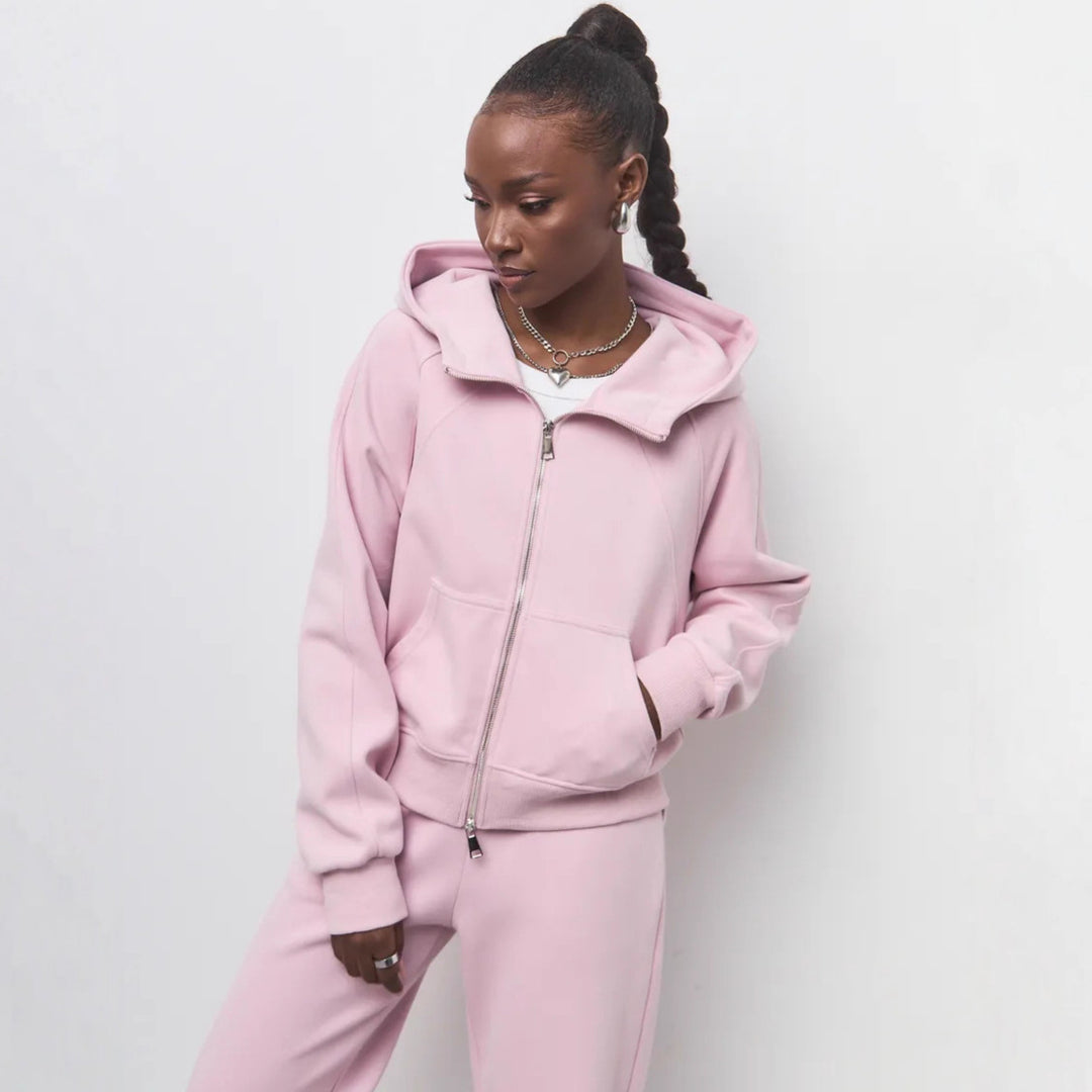 Damen komfortables Set aus Hoodie und Jogginghose mit Reißverschluss R&B