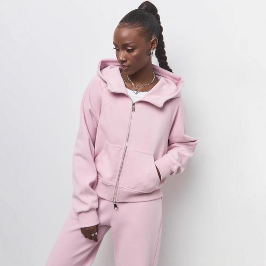 Damen komfortables Set aus Hoodie und Jogginghose mit Reißverschluss R&B
