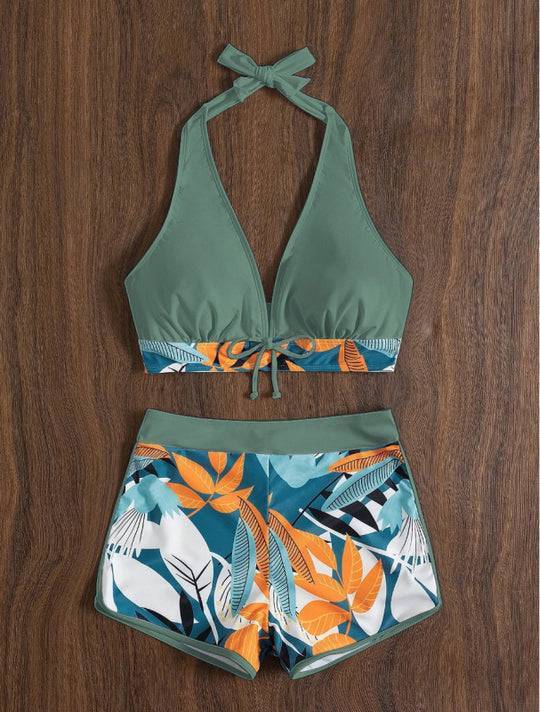 Damen Bikini-Set mit floralem Muster und herausnehmbarem Push-Up-BH R&B