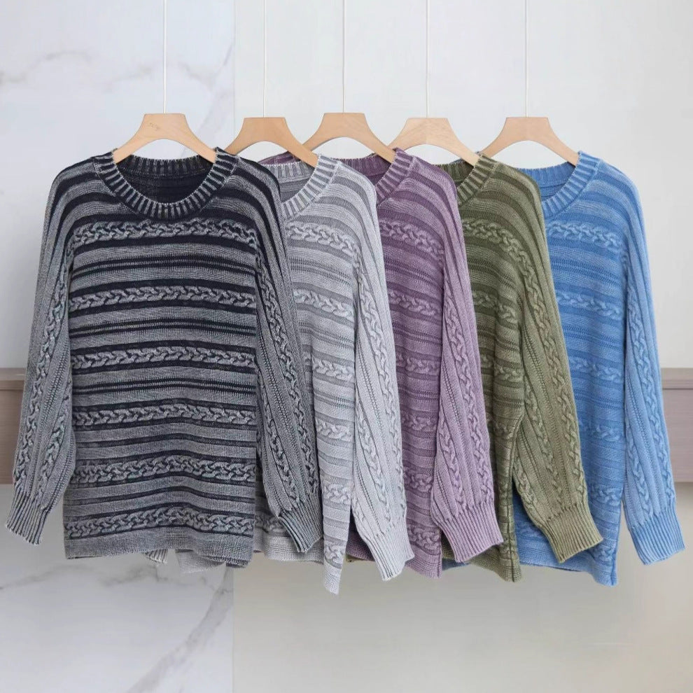 Damen Modischer Strickpullover mit strukturiertem Muster und weitem Schnitt
