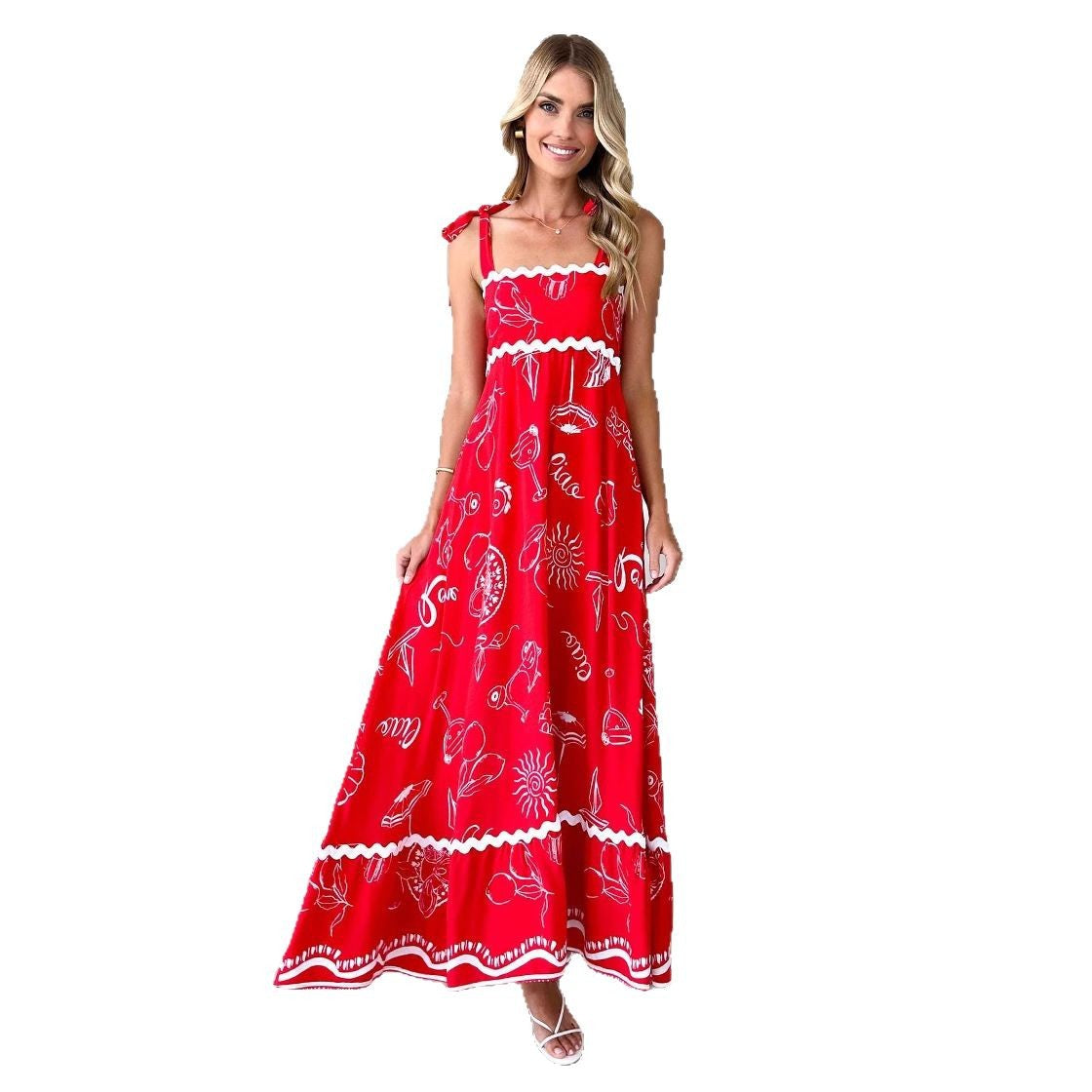 Damen Maxikleid mit verspielten Rüschendetails und zartem Blumenmuster R&B