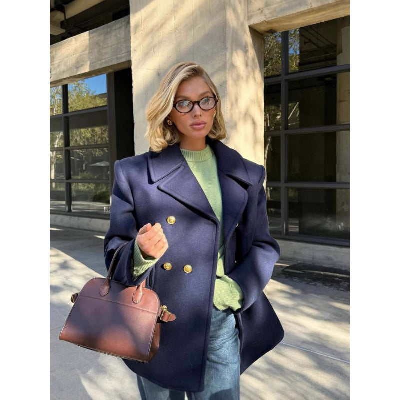 Damen Wollmantel mit doppeltem Knopfverschluss und elegance Schnitt R&B