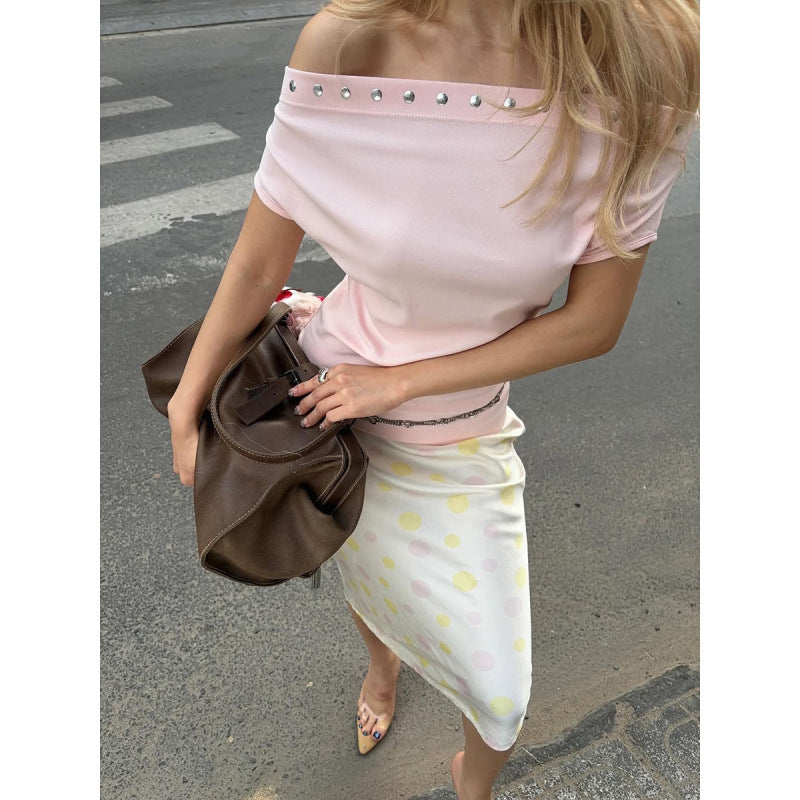 Damen Off-Shoulder Oberteil mit eleganten Strassakzenten R&B