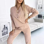 Damen Freizeitanzug mit modischen Knopfdetails und elastischem Bund R&B