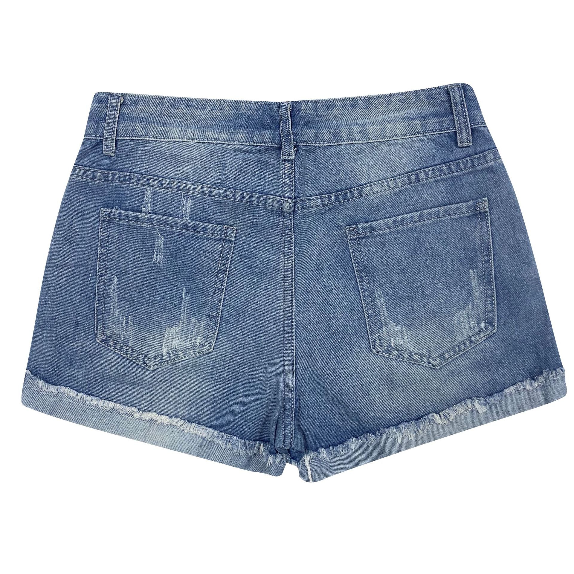 Damen Jeansshorts mit auffälligen Blumenapplikationen und lässigem Schnitt R&B