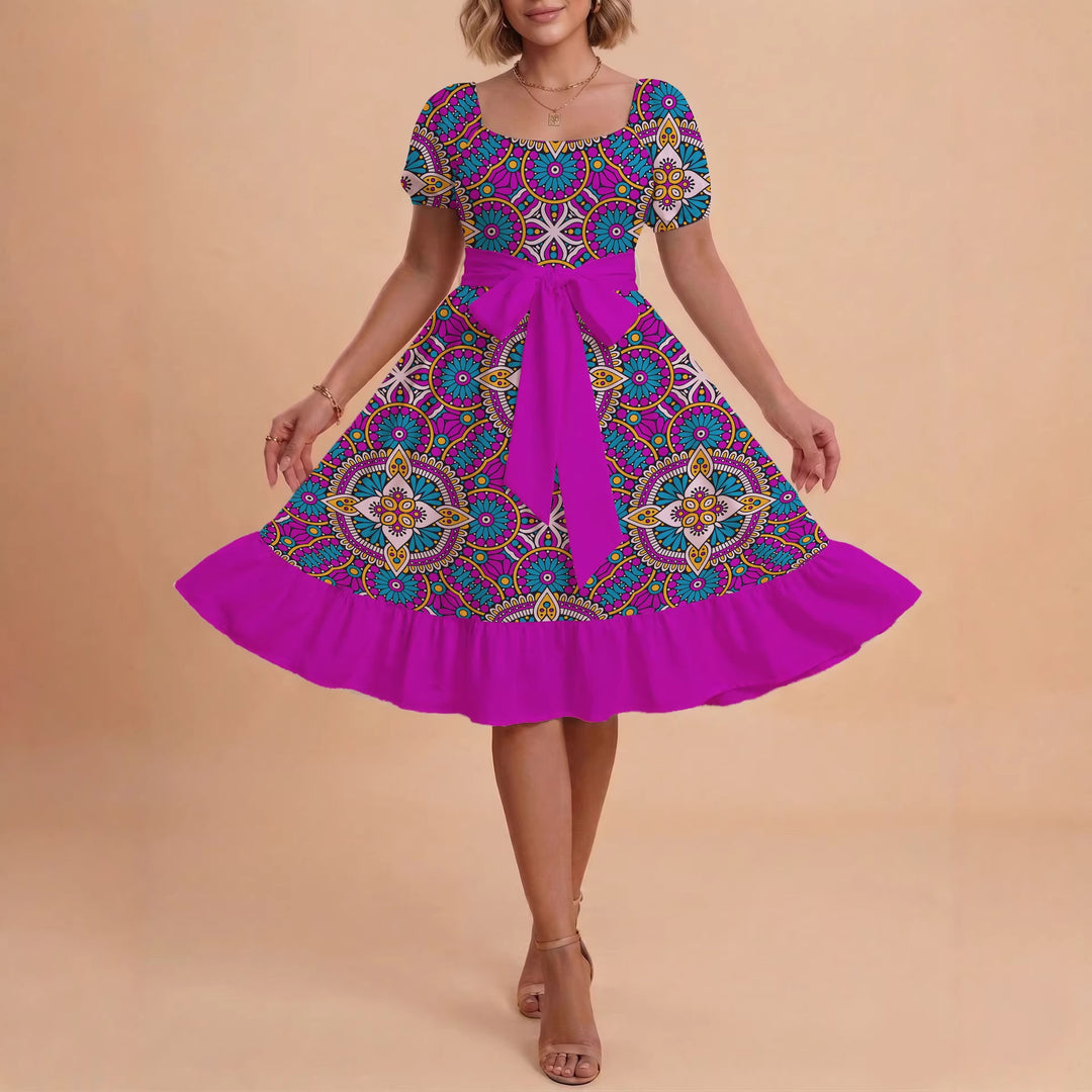 Damen elegantes Maxikleid mit floralem Design und Taillengürtel R&B