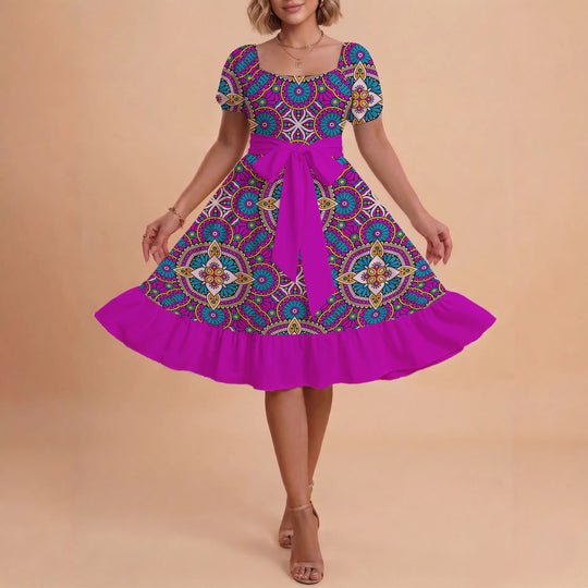 Damen elegantes Maxikleid mit floralem Design und Taillengürtel R&B