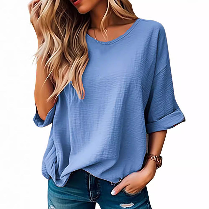 Damen Lässiges T-Shirt mit lockerer Passform und kurzem Arm R&B