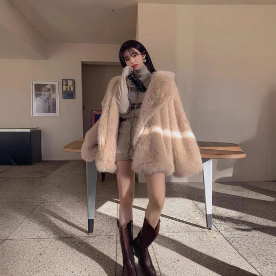 Damen Flauschige Kunstpelzjacke mit weiter Silhouette R&B