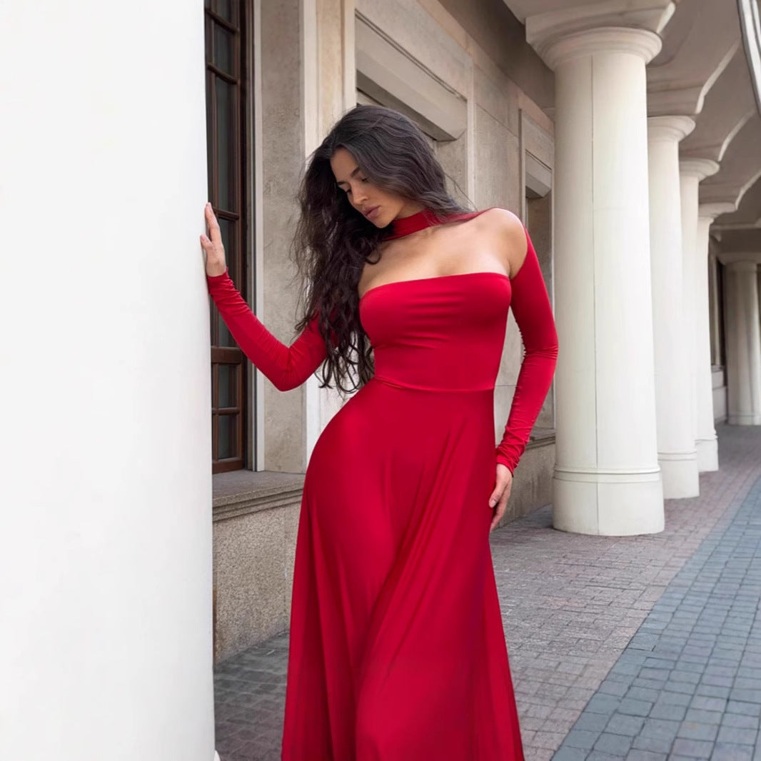 Damen Off-Shoulder Maxikleid mit langen Ärmeln und elegantem Schnitt R&B