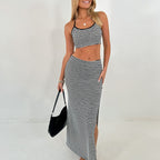Damen Crop-Top und Rock Set mit seitlichem Schlitz R&B