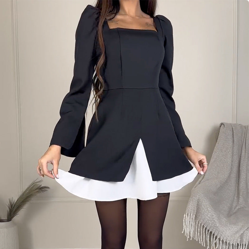 Damen Cocktailkleid mit Puffärmeln und asymmetrischem Schnitt R&B