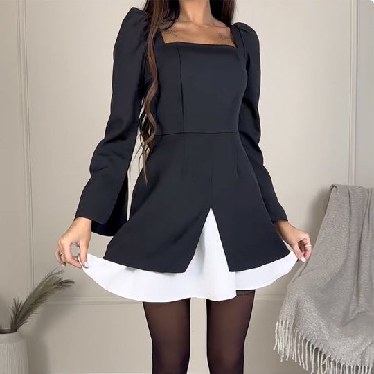Damen Cocktailkleid mit Puffärmeln und asymmetrischem Schnitt R&B