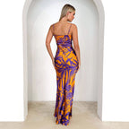 Damen Maxikleid mit dekorativem Blätterdruck und lässigem Schnitt R&B