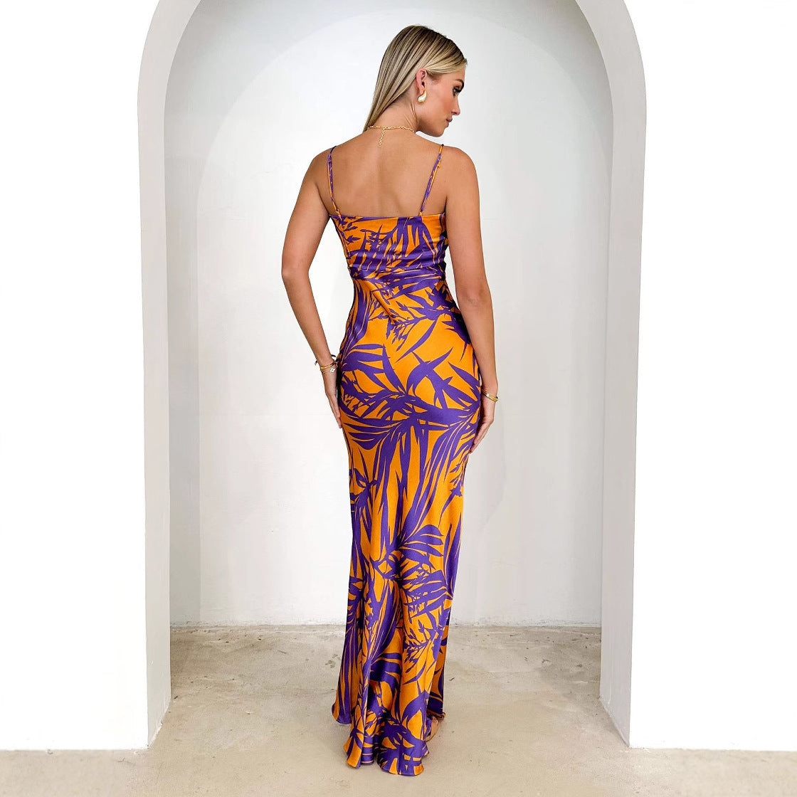 Damen Maxikleid mit dekorativem Blätterdruck und lässigem Schnitt R&B
