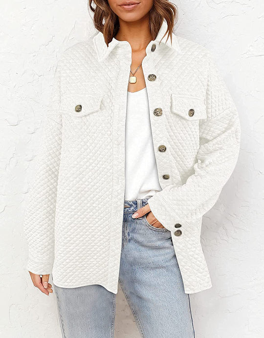 Damen gestepptes Overshirt mit Taschen und Knopfdetails R&B