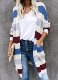 Damen lässige Strickjacke mit modischem Streifenmuster und praktischen Taschen R&B