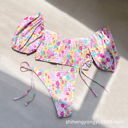 Damen Bikinikostüm mit Rüschenärmeln und modischem Cut-Out R&B