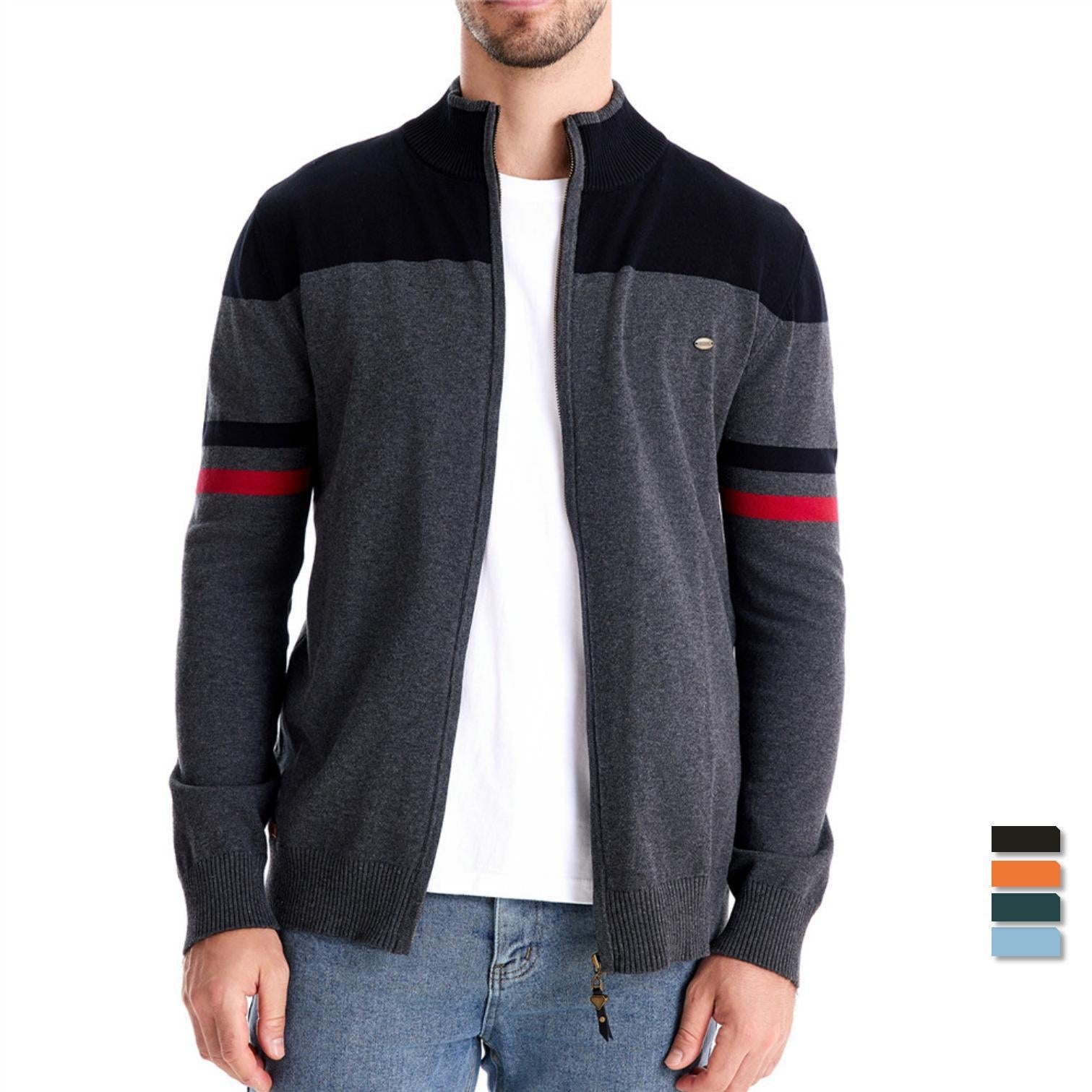 Herren sportliche Strickjacke mit hohem Kragen und Reißverschluss