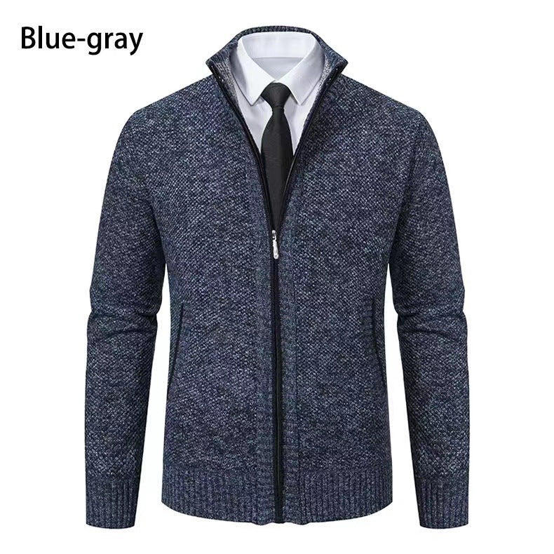 Herren modische Strickjacke mit hohem Kragen und durchgehendem Reißverschluss R&B