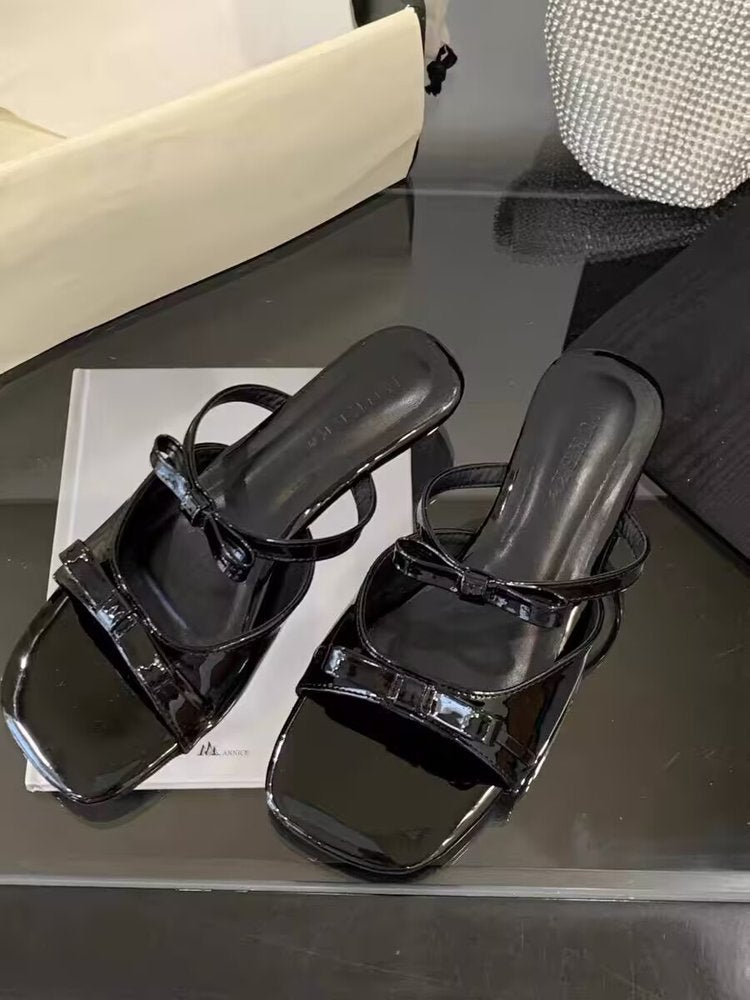 Damen modische Riemchen-Pantoletten mit eleganten Schleifen R&B