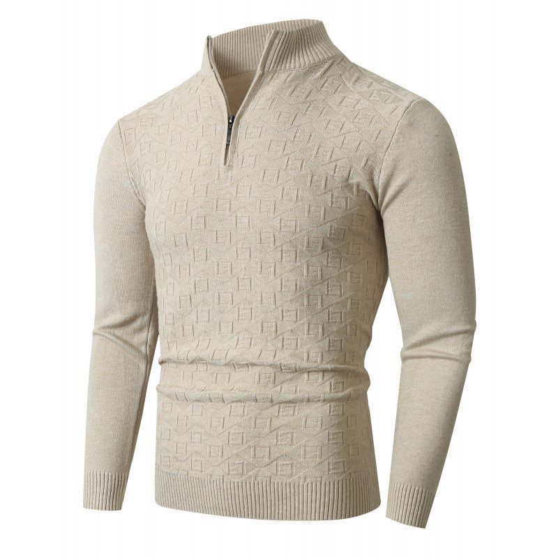 Herren Strickpullover mit modernem Zopfmuster und Halbreißverschluss R&B