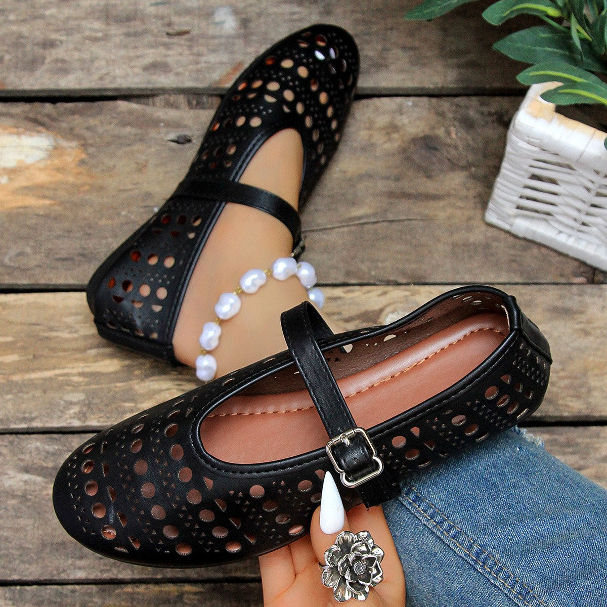Damen komfortable Halbschuhe mit atmungsaktivem Design und verstellbarem Riemchen R&B