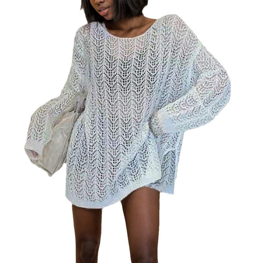 Damen luftiger Strickpullover mit elegantem Lochmuster R&B