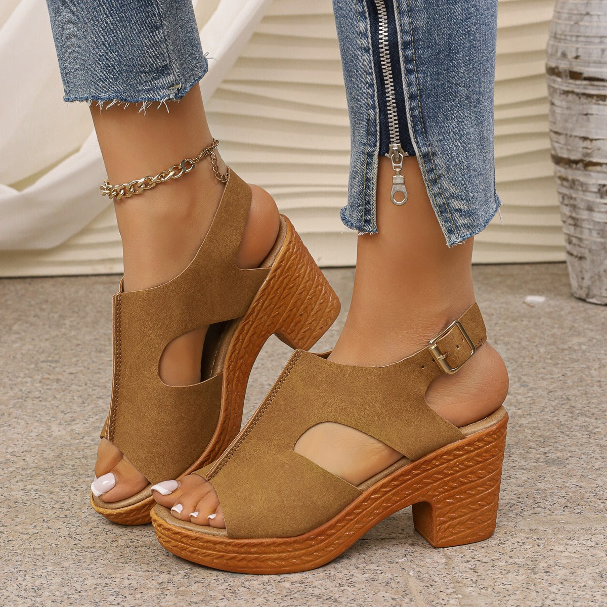 Damen Plateau-Sandalen mit offener Zehenpartie und verstellbarem Riemen
