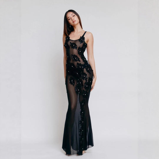 Damen Glamouröses Abendkleid mit floralen Paillettenverzierungen R&B