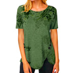 Damen lässiges T-Shirt mit dekorativem Floraldesign und asymmetrischem Saum R&B