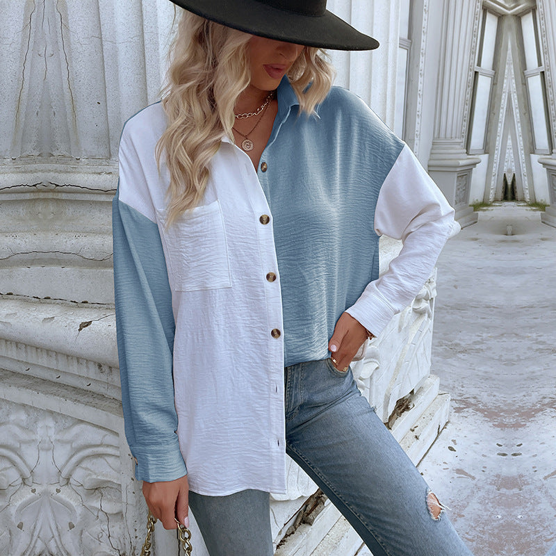 Damen Lässiges Hemdblusenshirt mit trendy Farbblockdesign R&B