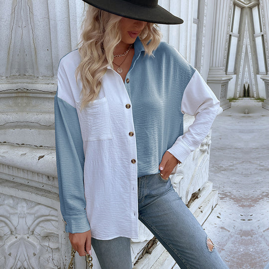 Damen Lässiges Hemdblusenshirt mit trendy Farbblockdesign R&B
