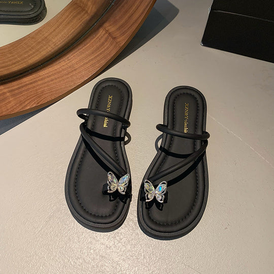 Damen elegante Flip-Flops mit funkelnden Schmetterlingsapplikationen R&B